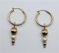 14K Freshwater Pearl Hoop Earrings with Dagger