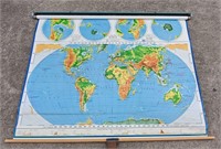 Vtg. A.J. NYSTROM RETRACTABLE WORLD WALL MAP