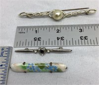 D2) THREE VINTAGE BAR PINS, ONXY W/RHINESTONES,