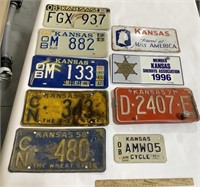 Lot of Kansas license plates & 2 car tags