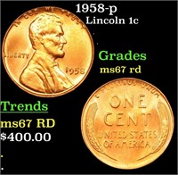 1958-p Lincoln Cent 1c Grades GEM++ Unc RD