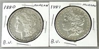 1880 & 1881 Morgan Silver Dollars.