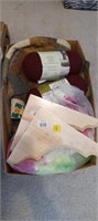 Box of quilting and yarn