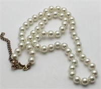 Faux Pearl Beaded Necklace W Sterling Clasp