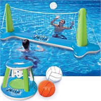 Inflatable Volleyball Net & Basketball Hoops Pool