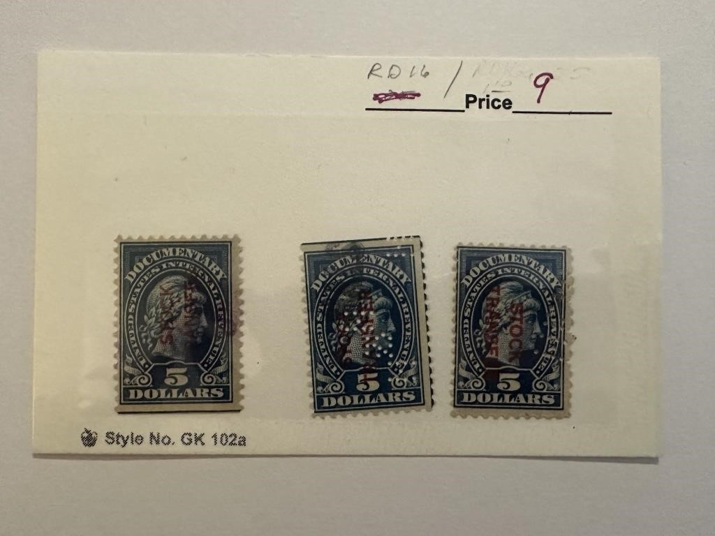 $5 REVENUE STAMPS 3PC LOT