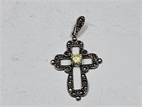 Sterling Silver Cross & Yellow Stone