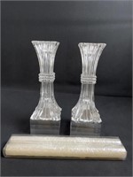 Lot Of 2 Crystal Candlestick Holder With Tapers