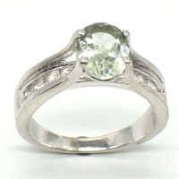 SILVER GREEN AMETHYST(2.7CT) RHODIUM PLATED RING