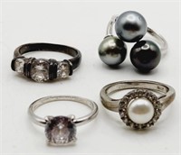 (KC) Sterling Silver Rings - Pearl and Crystal