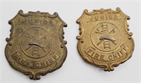 (KC) 2 Tootsietoy Metal Junior Fire Chief Badges