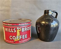 Antique Coffee Can & Ceramic Jug