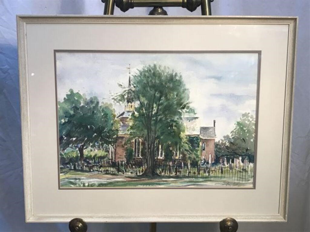 Original Fairlie Watercolor Framed Church-Scape