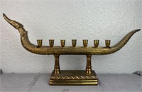 Vintage 21”Brass Dragon Boat Menorah Candle Holder