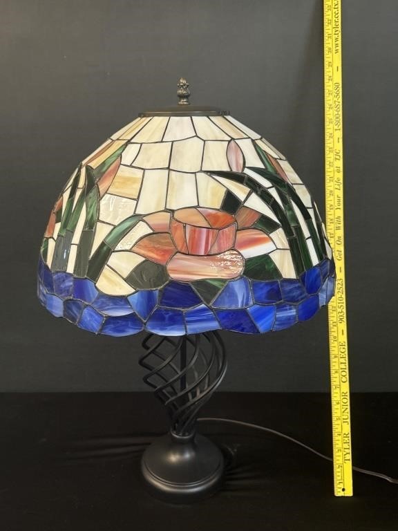 Leaded Stained Glass Lamp Spiral Metal Base