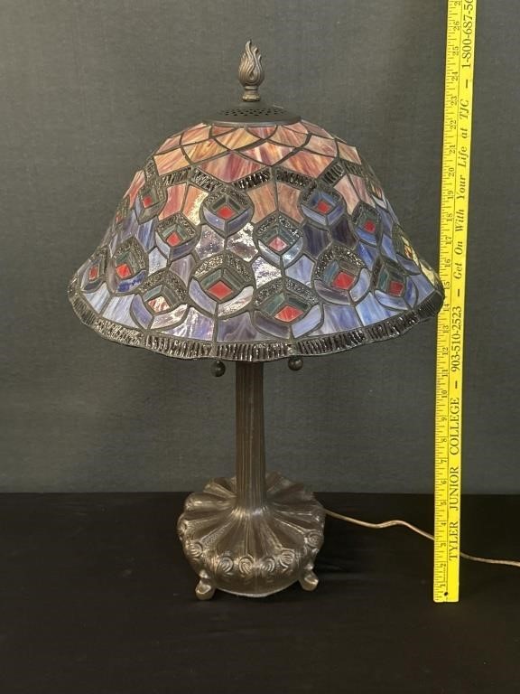 Leaded Stained Glass Lamp Heavy Base 24"