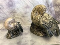 2 Pottery Bird Figurines 6" & 9" Tall