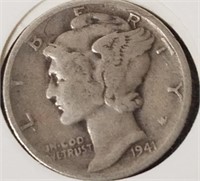 Vintage Silver Mercury Dime 1941 p