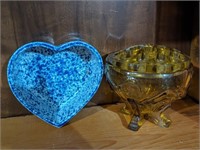 AMBER GLASS & HEART DISH