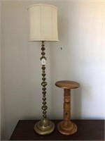 Brass Floor Lamp & Wooden Plant Stand
