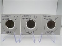 3 Liberty V Nickels 1893, 1902, 1907