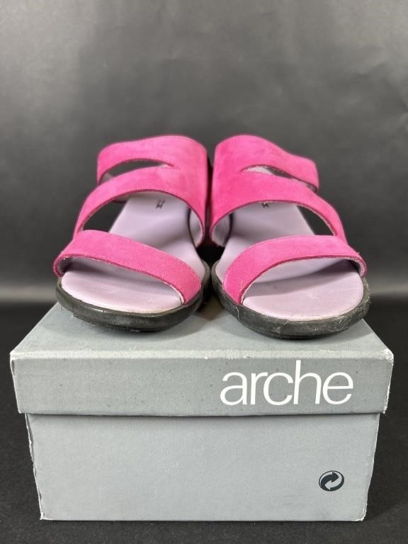 Arche Pink Strappy Wedges with Purple Sole