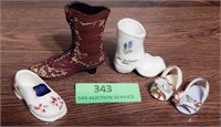 Porcelain child shoes, ladies boot, cowboy boot