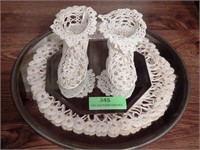 Large crochet ladies boots with mirror, doily,