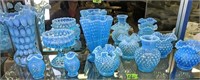 Blue Hobnail Opalescent, Dot Optic Vases Etc