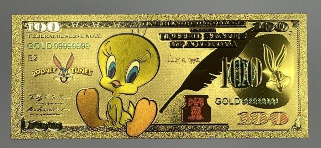 Tweety Bird Looney Tunes Gold Foil Plated Note