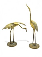 Pair of vintage brass crane statues, 12” h.
