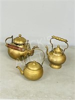 3 various brass teapots