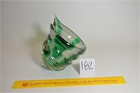 Hand Blown Art Glass - Green & White Swirl