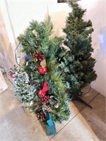 3) Small Christmas Trees & Door Swag