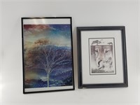 Lot of 2: double matted and framed print and 3D ar