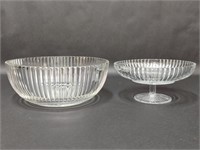 Clear Glass Ribbed Design Bowl, Footed Bowl