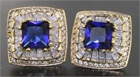 Elegant 6.65 ct Sapphire & Topaz Baguette Earrings