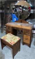 Waterfall Vanity with Cracked Mirror and Stool