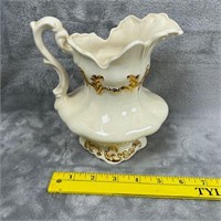 Small White & Gold Ceramic Pitcher