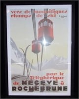 Framed copy of a 1933 skiing poster.