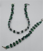 Upcycled Green & Clear Beaded/rs Necklace Bracelet