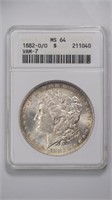 1882-O/O Morgan Silver $1 ANACS MS64