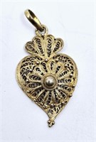 Antique Filigree Sterling Silver Gold Plated Penda