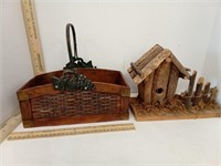 Wood & Wicker Basket & Bird House