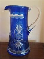 Blue Cut to Clear Crystal Pitcher