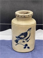 Antique crock blue glazed bird