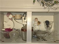Shelf of Misc Glassware Decor