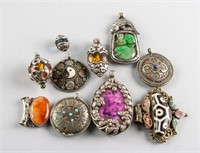 10 Assorted Chinese Pendants of Various Gemstones