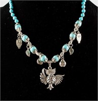 Turquoise & Silver Owl Necklace