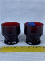 2pc ruby red low ball glasses